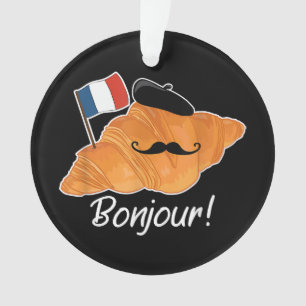 French Croissant Lover France Flag Francophile  Ornament