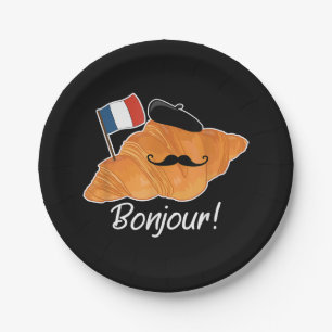 French Croissant Lover France Flag Francophile  Paper Plate