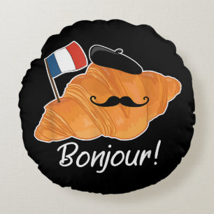 French Croissant Lover France Flag Francophile Round Pillow