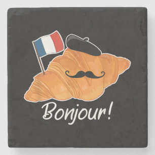 French Croissant Lover France Flag Francophile  Stone Coaster