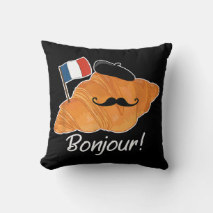 French Croissant Lover France Flag Francophile Throw Pillow