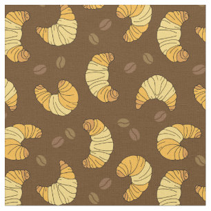French Croissants and Coffee Beans Breakfast Food  Fabric