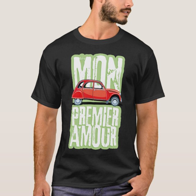 French cult car Duck 2cv red and doggie school bla T-Shirt (Front)