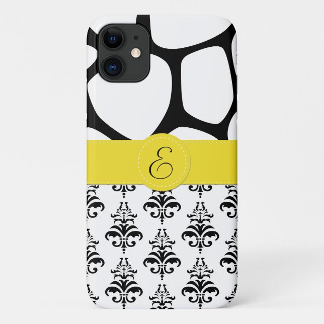 French Damask, Giraffe, Black and White, Monogram Case-Mate iPhone Case (Back)