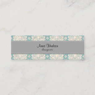 French Damask, Ornaments, Swirls - Blue White Mini Business Card