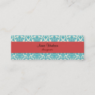 French Damask, Ornaments, Swirls - Blue White Mini Business Card