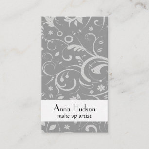 French Damask, Ornaments, Swirls - Grey White Business Card
