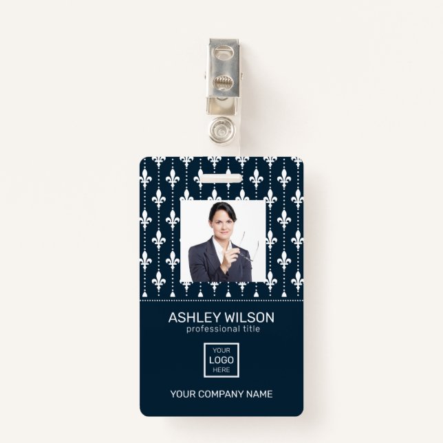 French Damask Photo Business ID Badge (Front with Clip)