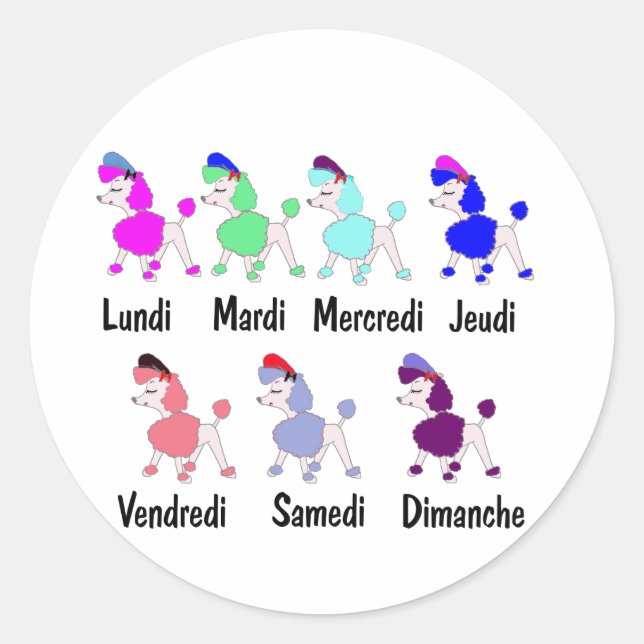 French Days of the Week Classic Round Sticker (Front)