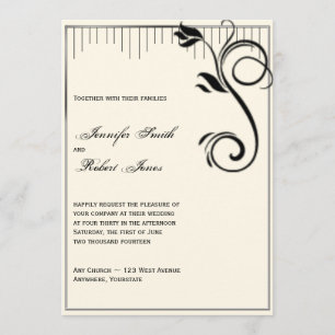 French Deco Rose Black Cream Wedding Invitation