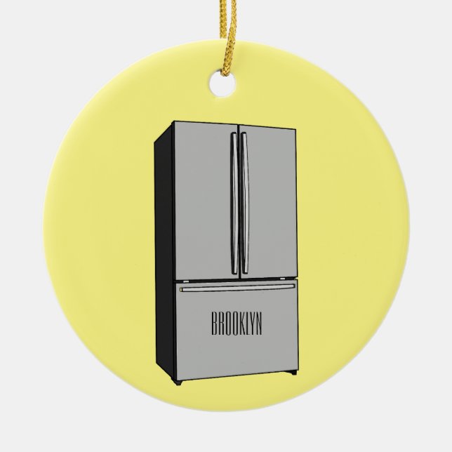 French door refrigerator cartoon illustration ceramic ornament (Front)