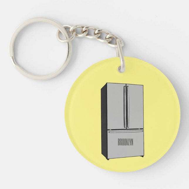 French door refrigerator cartoon illustration keychain (Front)