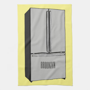 French door refrigerator cartoon illustration kitchen towel
