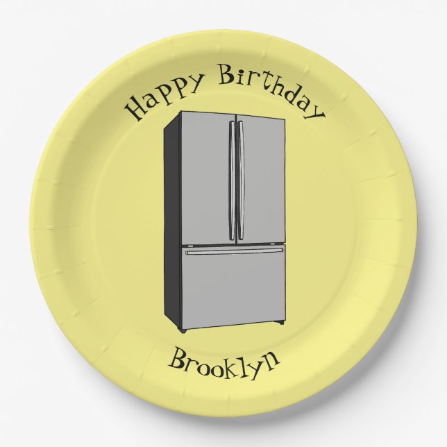 French door refrigerator cartoon illustration paper plate (Front)