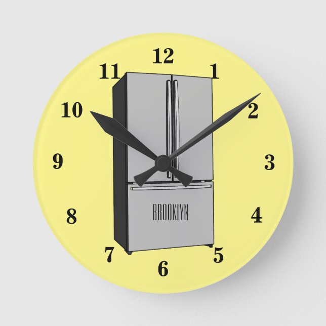 French door refrigerator cartoon illustration round clock (Front)