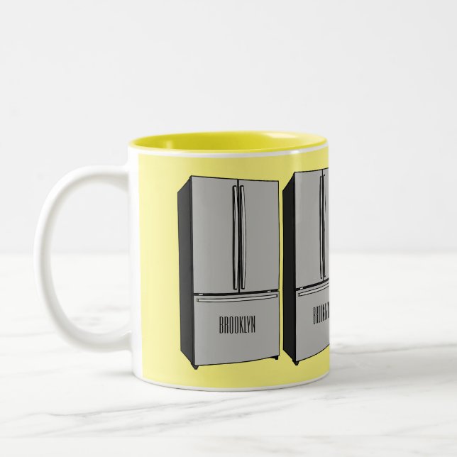 French door refrigerator cartoon illustration Two-Tone coffee mug (Left)