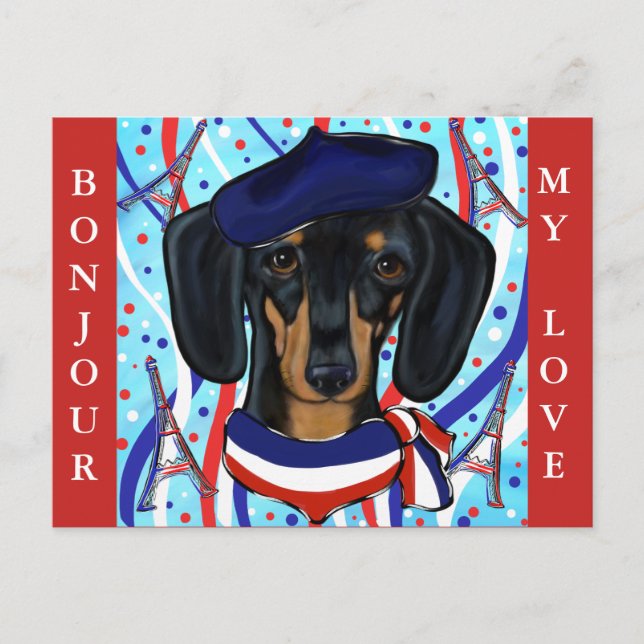 French Doxie Holiday Postcard (Front)