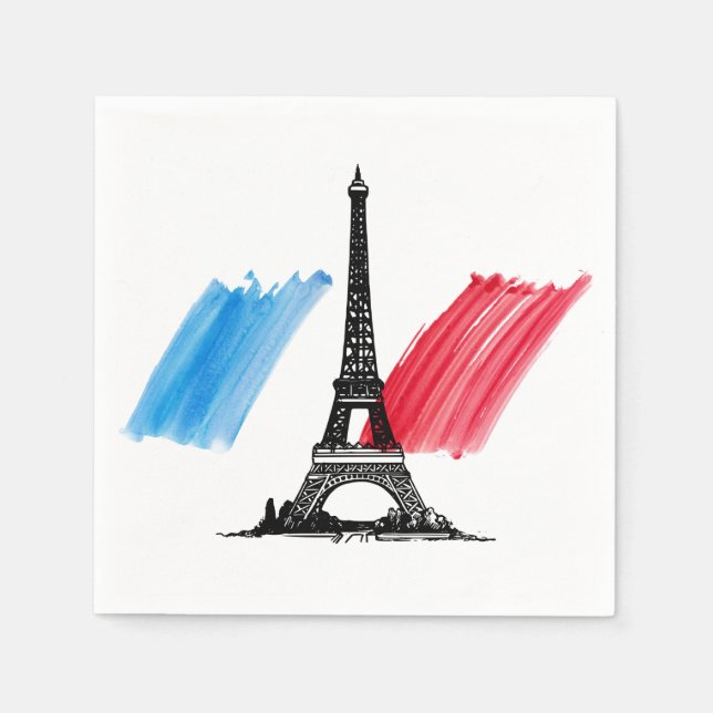 French Eiffel tower and flag dinner party Napkin (Front)