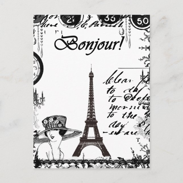 French Eiffel Tower Collage Postcard (Front)