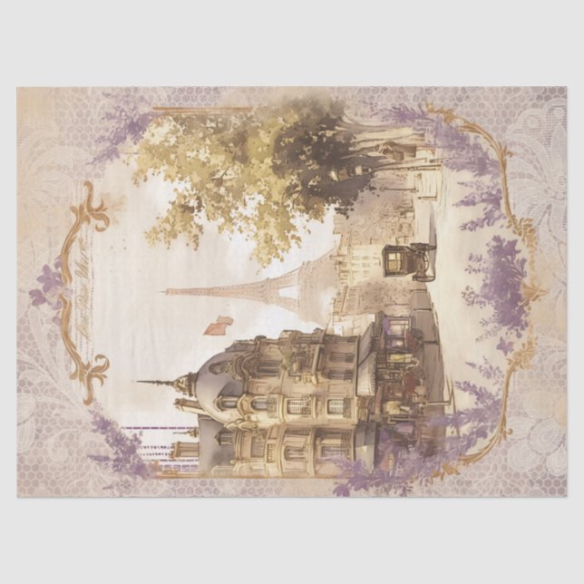 French Eiffel Tower Lavender Lace Tissue Paper (Front)