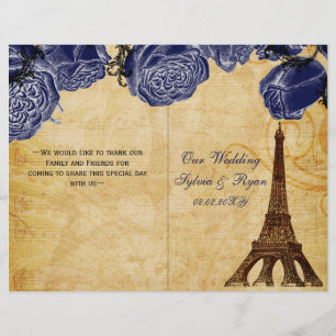 French Eiffel tower navy folded Wedding program