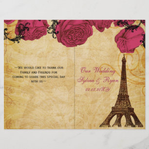 French Eiffel tower pink folded Wedding program