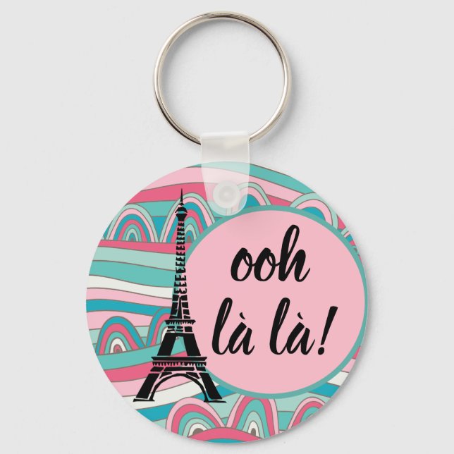 French Eiffel Tower Trendy Ooh la la!/ Monogram Keychain (Front)
