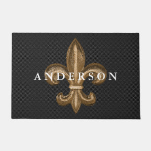 French Elegance Bold Gold Fleur de Lis Crest Doormat