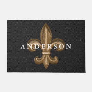 French Elegance Bold Gold Fleur de Lis Crest Doormat