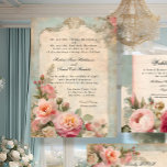 French Elegant Floral Vintage Junk Journal Wedding Invitation<br><div class="desc">French Vintage style flowers and ephemera wedding invitation suite in dusty French blue,  blush pink,  cream and sage green. Elegant Peonies,  antique roses and garden picked flowers with distressed and aged layers giving this invitation the sense of elegance and antiquity.  Graphically designed by Audrey Jeanne Roberts,  msp0118</div>