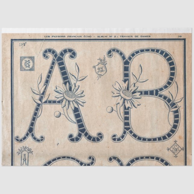 French Embroidery Pattern Decoupage or Giftwrap Tissue Paper (Front)