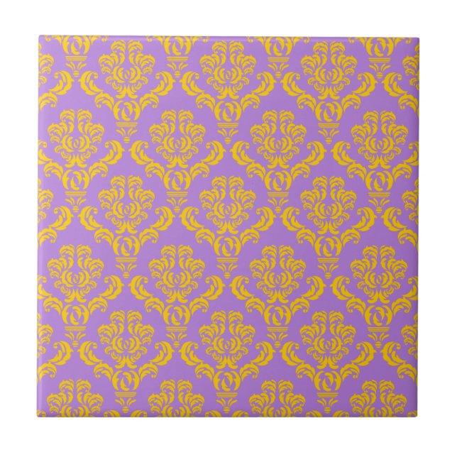 French Empire Damask in Yellow and Lavender Tile (Front)