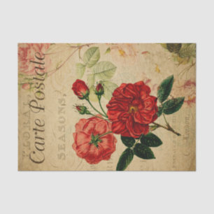 French Ephemera Red Pink Roses Floral Decoupage Tissue Paper