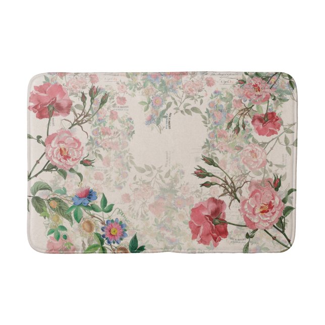 French Ephemera Rose Passionflower Floral Bath Mat (Front)