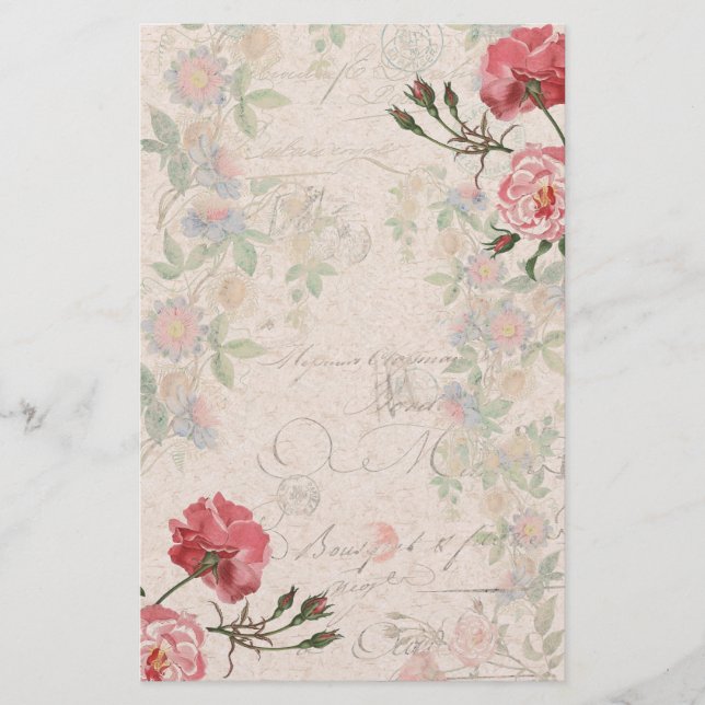 French Ephemera Rose Passionflower Stationery (Front)