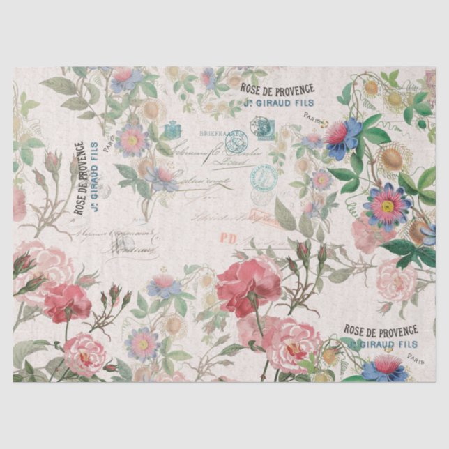 French Ephemera Rose Passionflower Tissue Paper (Front)