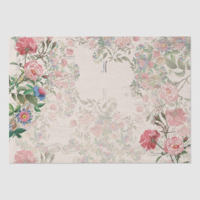 French Ephemera Rose Passionflower Tissue Paper (Front)