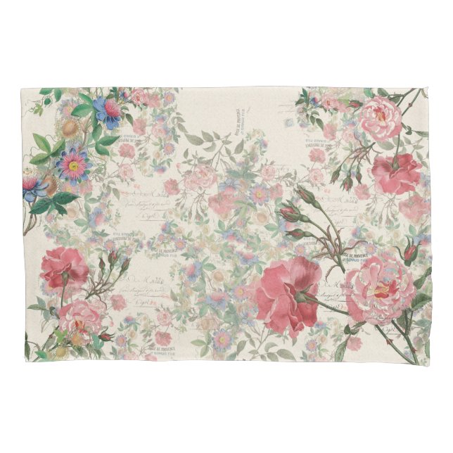 French Ephemera Rose & Passionflowers Pillowcase (Front)
