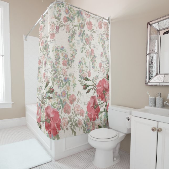 French Ephemera Rose Passionflowers Shower Curtain (In Situ)