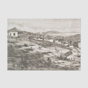 French etching of city and bay San Francisco Tissue Paper