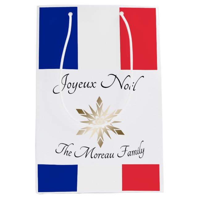 French Family Name Joyeux Noël Flag and Snowflake Medium Gift Bag (Front)