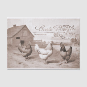 French Farmhouse Chicken Barn Hen Bird Decoupage  Tissue Paper