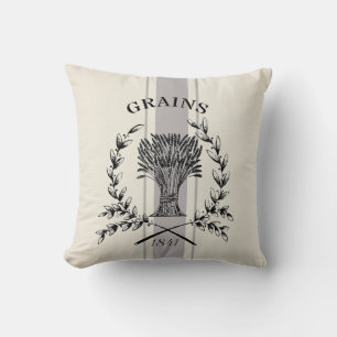 French Farmhouse grain vintage wreath faux linen Throw Pillow