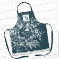 French Farmhouse Peony Monogram Dark Turquoise