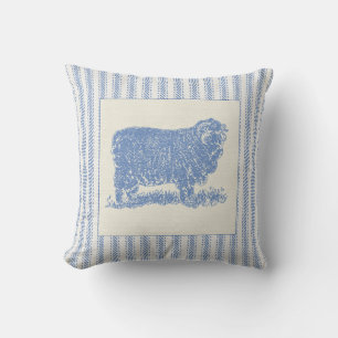 French Farmyard Sheep with Tickin Throw Pillow