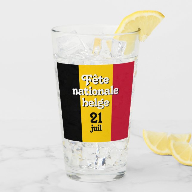 French Fête nationale belge Belgian Flag Glass (Back Ice)