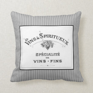 French Fine Wines Vintage Grey Pinstripe Throw Pillow