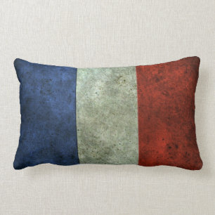 French Flag Aged Steel Effect Lumbar Pillow