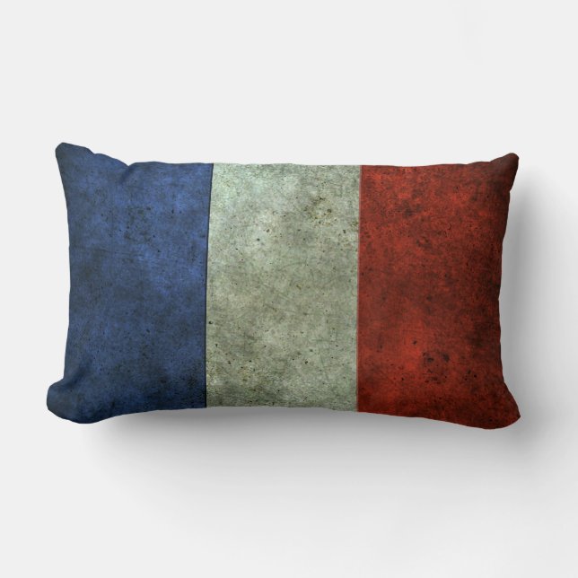 French Flag Aged Steel Effect Lumbar Pillow (Front)