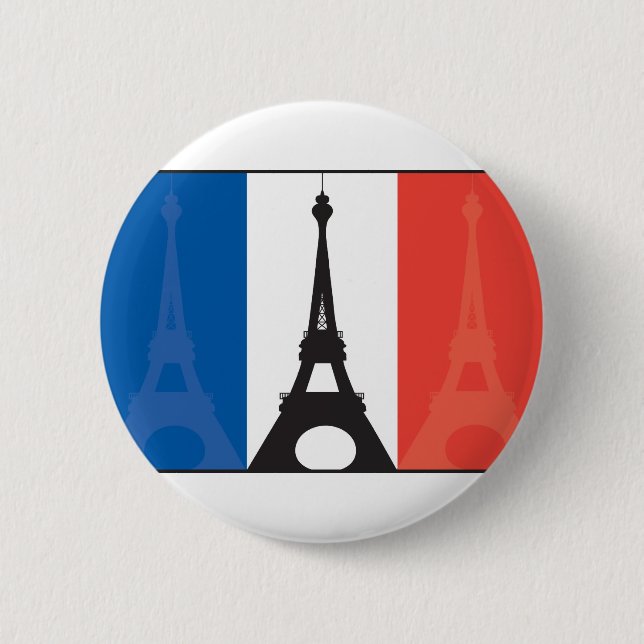 French Flag and Eiffel Tower 2 Inch Round Button (Front)